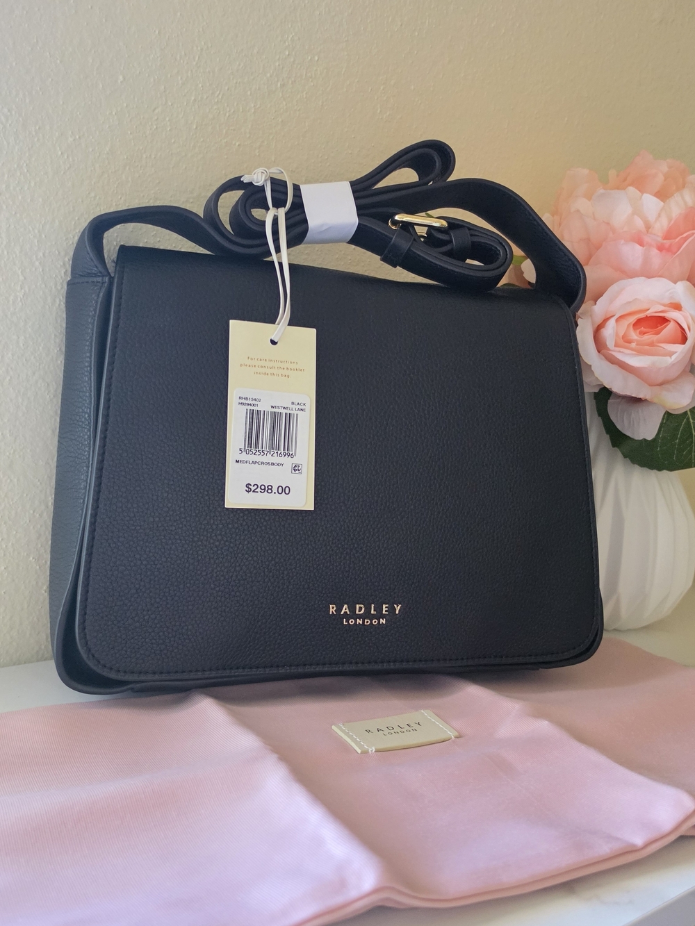 NWT Radley London Westwell Lane Medium Leather Flapover Crossbody Bag Black
